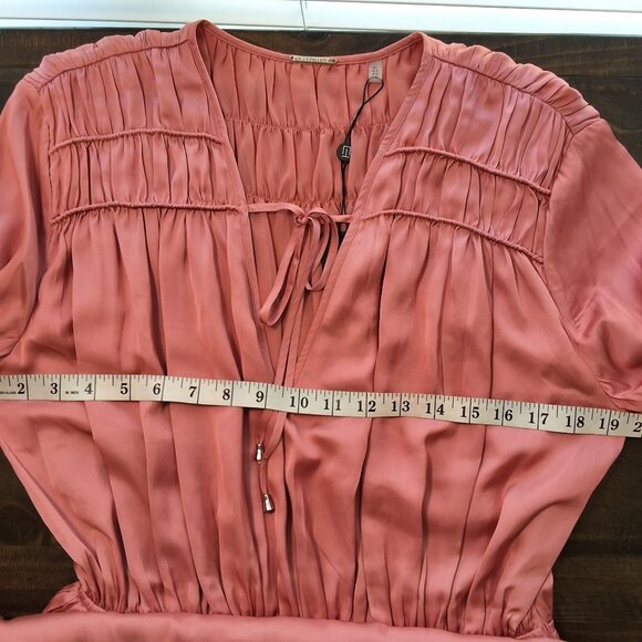 Elie Tahari Shirred Maxi Dress Pink Satin Sorbet Sz Large - Picture 7 of 10